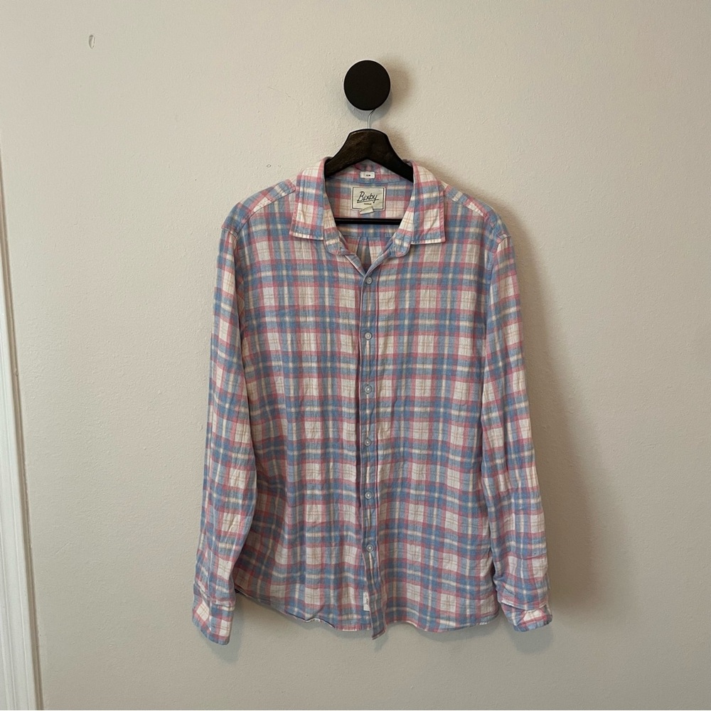 Bixby Nomad Coral Blue Cream Flannel Shirt Lightweight Slim L